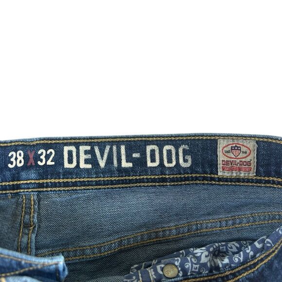Devil Dog Mens 38x32 Blue Denim Jeans Slim Straight Stretch Grunge Y2K Hip Hop - Picture 4 of 11